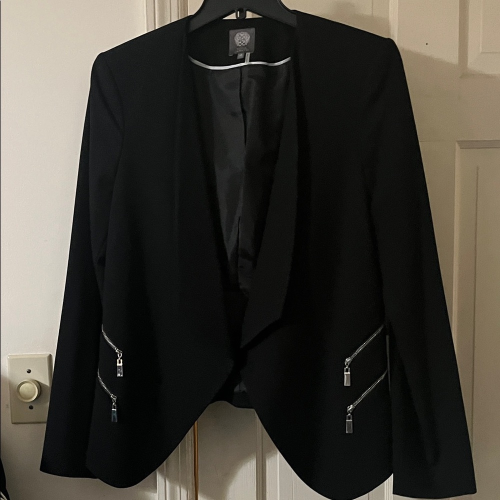 Vince Camuto Black Blazer with Metallic Zipper Accents